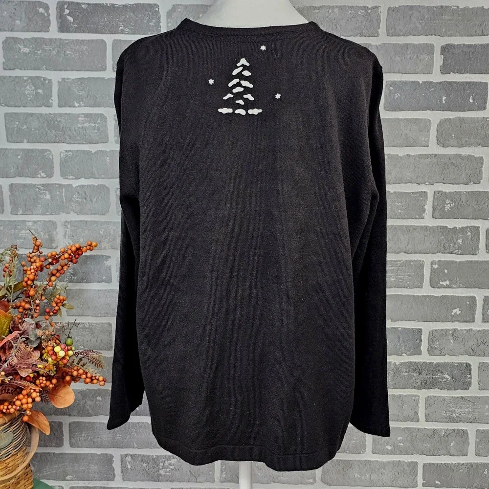 C.J. Banks 1X Black Winter Village Sweater White Knit‎ Scene Acrylic Pullover